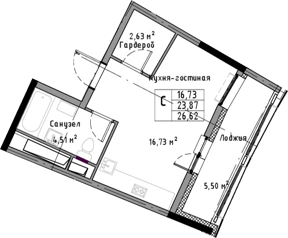 Студия в : площадь 26.62 м2 , этаж: 11 – купить в Санкт-Петербурге